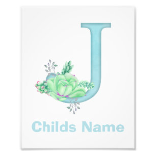 Personalized Watercolor Letter J Photo Print