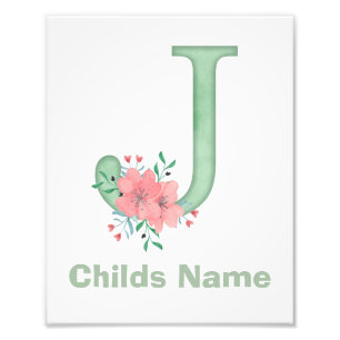 Personalized Watercolor Letter J Photo Print