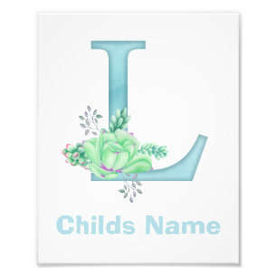 Personalized Watercolor Letter L Photo Print