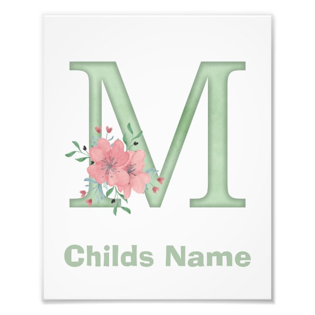 Personalized Watercolor Letter M Photo Print (Front)