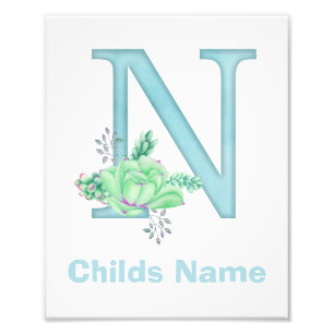 Personalized Watercolor Letter N Photo Print