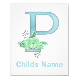 Personalized Watercolor Letter P Photo Print