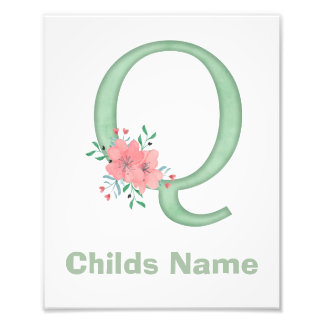 Personalized Watercolor Letter Q Photo Print