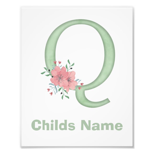 Personalized Watercolor Letter Q Photo Print (Front)