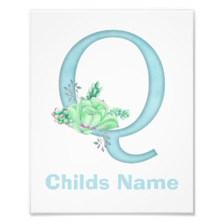 Personalized Watercolor Letter Q Photo Print