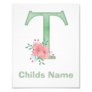 Personalized Watercolor Letter T Photo Print
