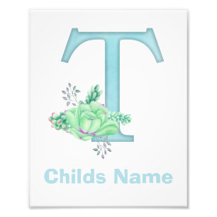 Personalized Watercolor Letter T Photo Print