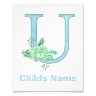 Personalized Watercolor Letter U Photo Print
