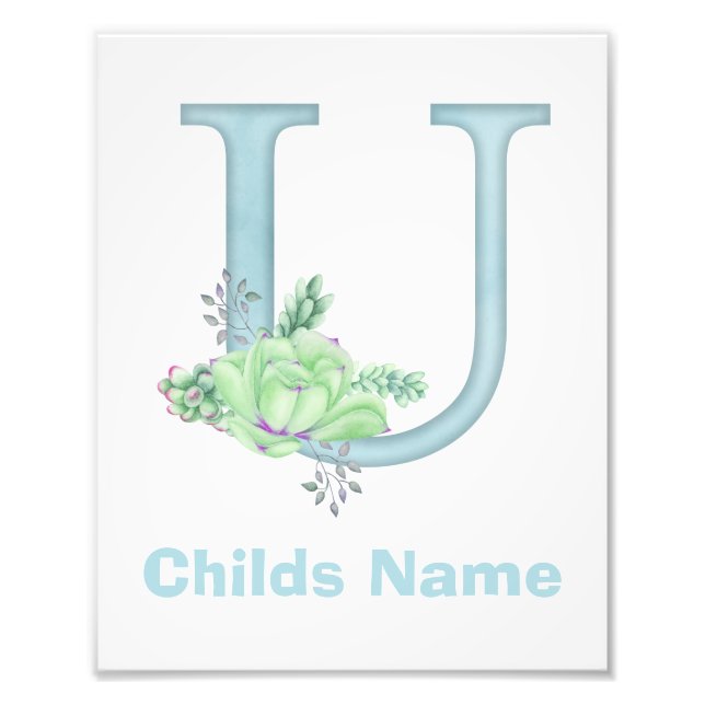 Personalized Watercolor Letter U Photo Print (Front)