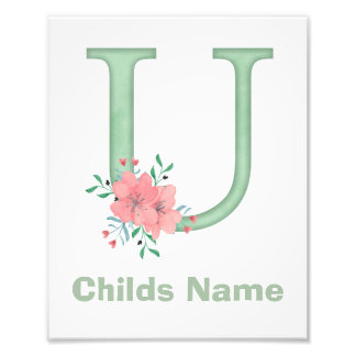Personalized Watercolor Letter U Photo Print