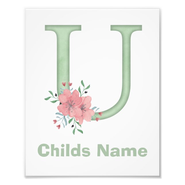 Personalized Watercolor Letter U Photo Print (Front)