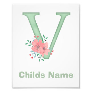 Personalized Watercolor Letter V Photo Print