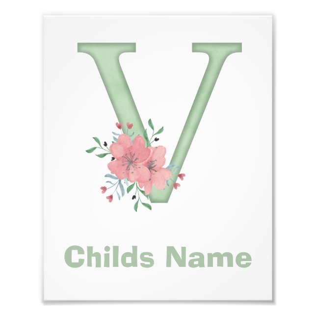 Personalized Watercolor Letter V Photo Print (Front)