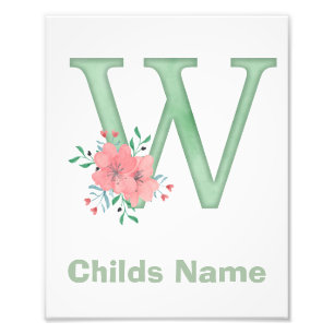 Personalized Watercolor Letter W Photo Print