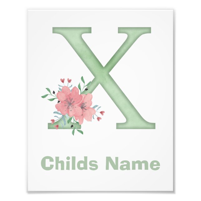 Personalized Watercolor Letter X Photo Print (Front)