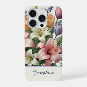 Personalized Watercolor Lily Pink Orange Floral iPhone 15 Pro Case