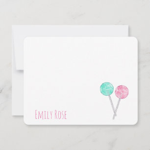 Personalized Watercolor Lollipops Note Card