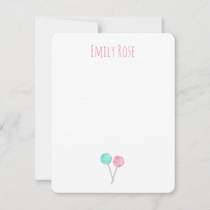 Personalized Watercolor Lollipops Note Card
