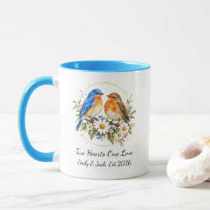 Personalized Watercolor Love Birds Custom Wedding Mug