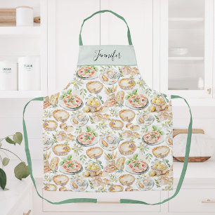 Personalized Watercolor Mediterranean Food Pattern Apron