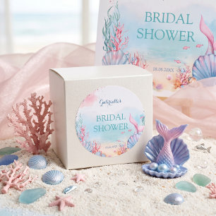 Personalized Watercolor Mermaid Sea Bridal Shower Classic Round Sticker