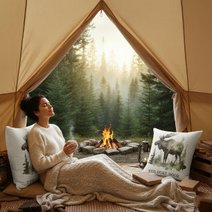 Personalized Watercolor Moose Lodge Life Throw Pillow