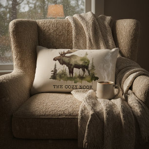 Personalized Watercolor Moose The Cozy Nook Cotton Lumbar Pillow
