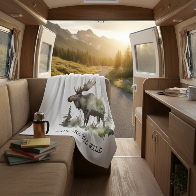 Personalized Watercolor Moose Travel Fleece Blanket (Creator Uploaded)