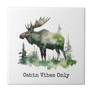 Personalized Watercolor Mossy Moose Forest Tile