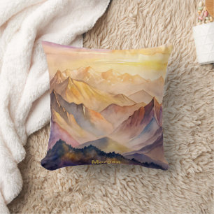 Personalized Watercolor Mountain Sunset Throw Pillow