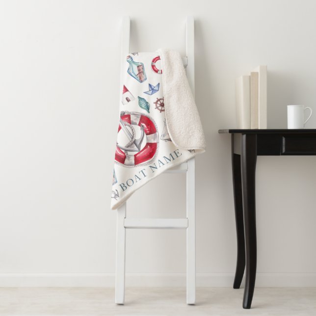 Personalized Watercolor Nautical Boat Name Sherpa Blanket (In Situ)