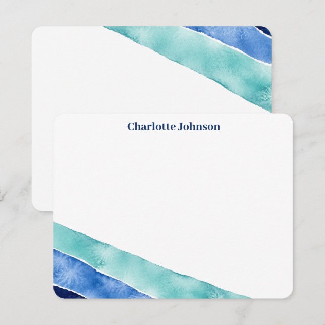 Personalized Watercolor Ocean Flat Card (Front/Back)
