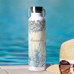 Personalized Watercolor Ocean Sea Life Beach Water Bottle