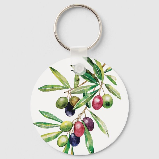 Personalized Watercolor Olive Branch Keychain (Front)