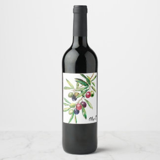 Personalized watercolor Olive Branch Wine Label