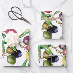 Personalized Watercolor Olive Branch Wrapping Paper Sheet