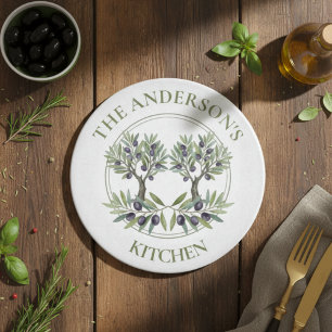 Personalized Watercolor Olive Tree Rustic Kitchen Cutting Board
