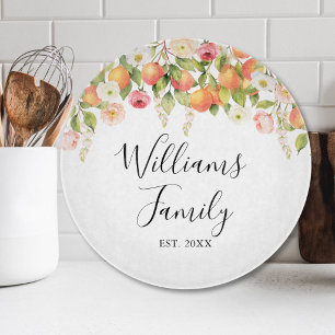 Personalized Watercolor Orange Elegant Family Name Cutting Board