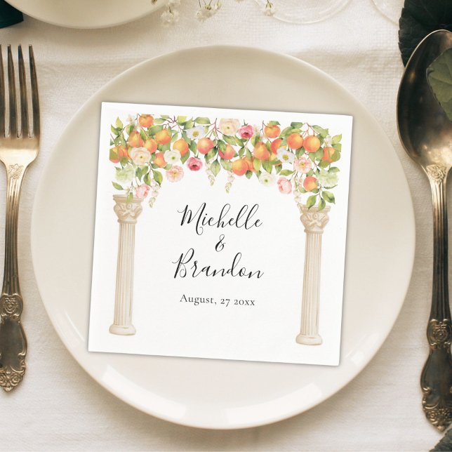 Personalized Watercolor Orange Elegant Wedding Napkin (Creator Uploaded)