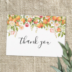 Personalized Watercolor Orange Floral Elegant Thank You Card