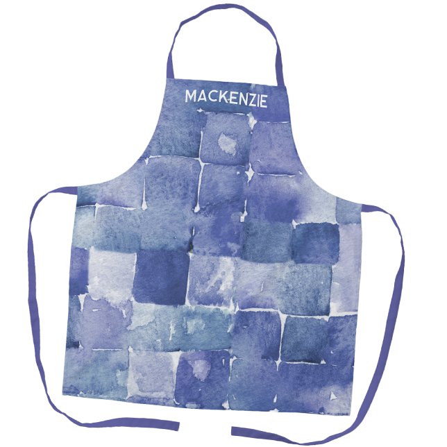 Personalized Watercolor Paint Artist Blue Apron (Personalized Watercolor Art apron for an artist, painter, crafting, cooking and creative pursuits)