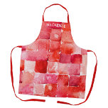 Personalized Watercolor Paint Artist Red Apron<br><div class="desc">This personalized art apron features a unique pattern of vibrant red watercolor squares designed for those who love to create. Perfect for painting, crafting, or cooking the vibrant colours and artistic flair make a it thoughtful gift for artists and creative individuals to showcase their unique style while protecting their clothes....</div>