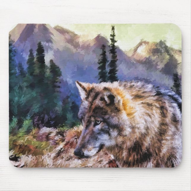 Personalized Watercolor Painted Wolf Wild Animal Mouse Pad (Front)