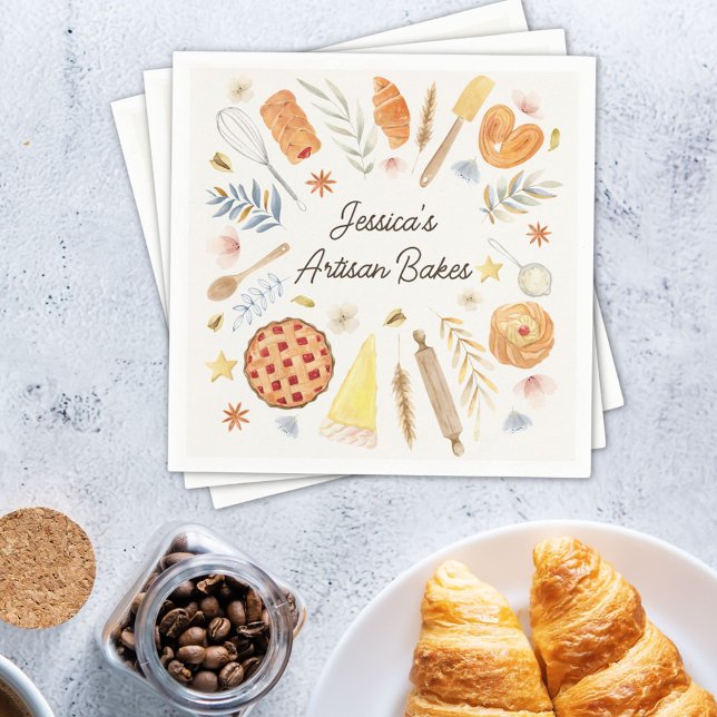 Personalized Watercolor Pastry Baking Bakery Napkin (In situ)