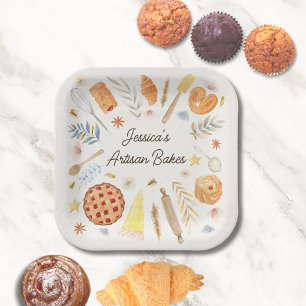 Personalized Watercolor Pastry Baking Bakery Paper Plate