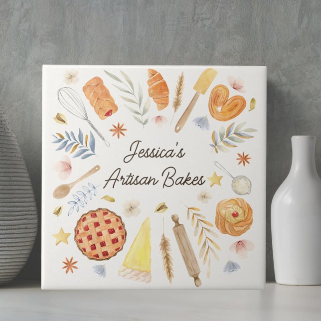 Personalized Watercolor Pastry Baking Bakery Tile (In situ)