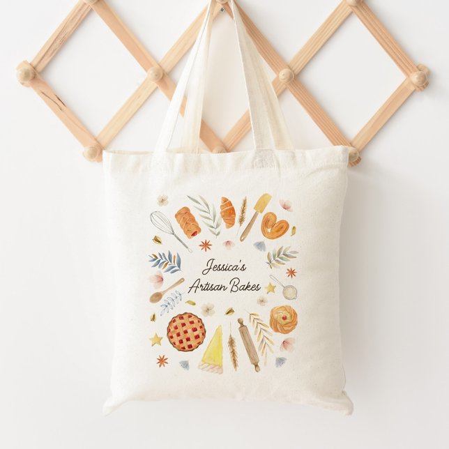 Personalized Watercolor Pastry Baking Bakery Tote Bag (In situ)