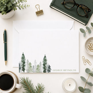 Personalized Watercolor Pine Forest Card