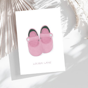 Personalized Watercolor Pink Baby Shoes Thank You Card