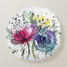 Personalized Watercolor Pink & Blue Flowers Design